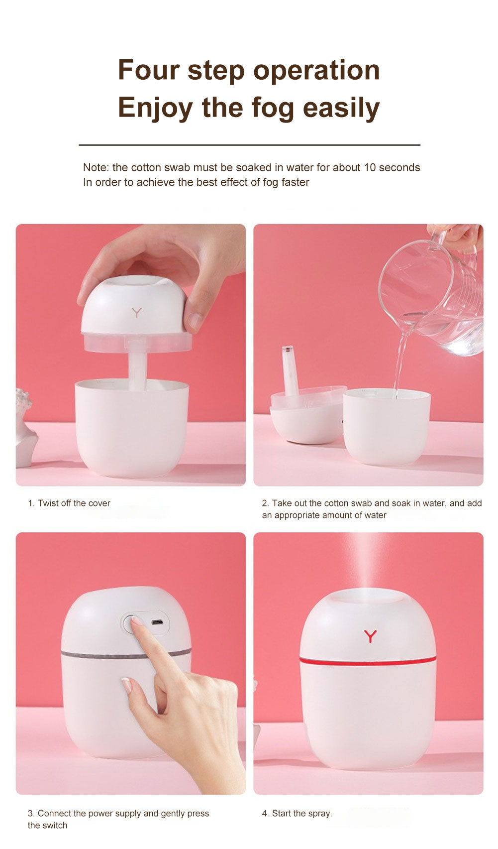 NANO SPRAY AIR HUMIDIFIER WITH LIGHTS USB MUTE AIR DIFFUSER LOTION FOR COUNTERTOP CUTE MINI PORTABLE ATOMIZER GIFT