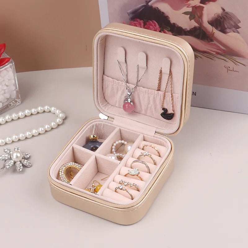 Jewelry Box Organizer Portable Travel Jewelry Box Leather Storage Earring Holder