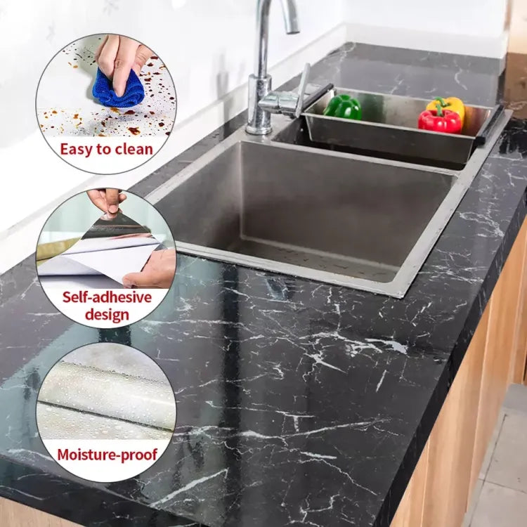 SELF ADHESIVE BLACK & WHITE MARBLE SHEET FOR KITCHEN / WATERPROOF ANTI OIL & HEAT RESISTANT WALLPAPER SHEET